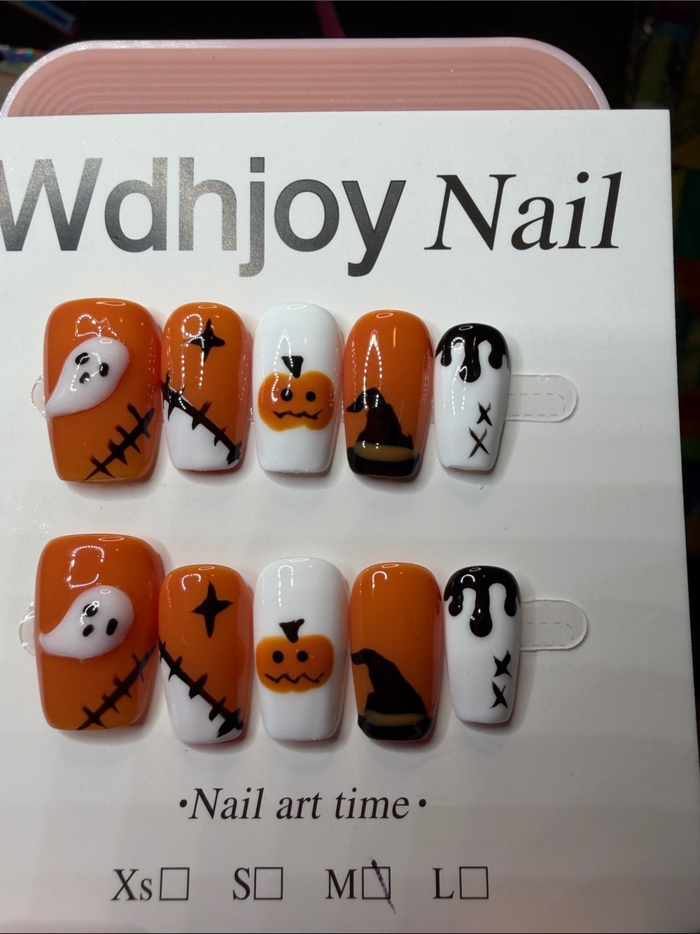 Halloween Orange & White Press-On Nail Set